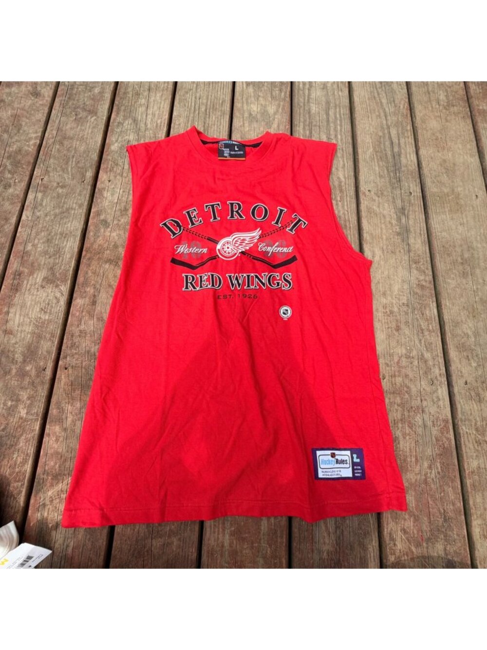 Vintage Detroit Red Wings Sleeveless Red T-Shirt Mens Large Official NHL License